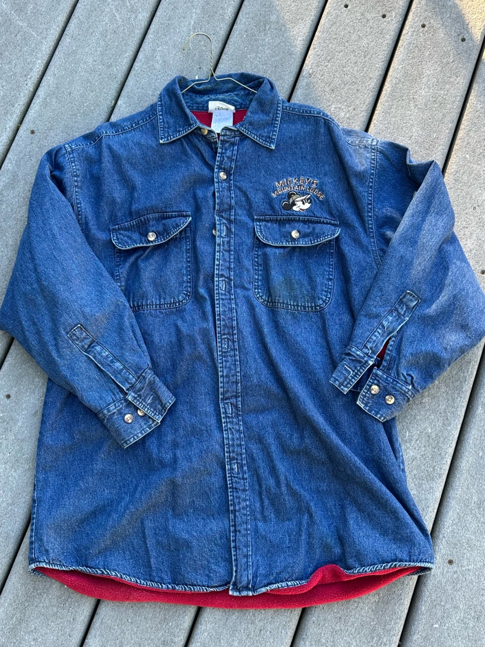 Vintage 90s Disney Denim Jacket with Red Fleece Lining
